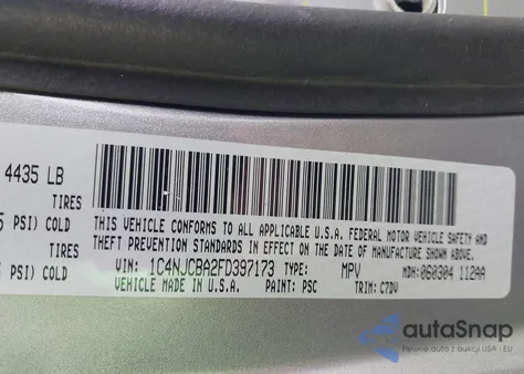 2015 Jeep Compass Sport из США, поврежденный, VIN 1C4NJCBA2FD397173